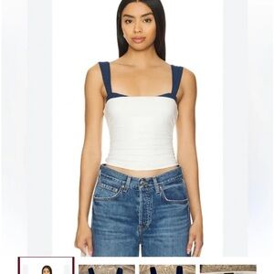 Free People White Tank Top with Navy Straps - Women